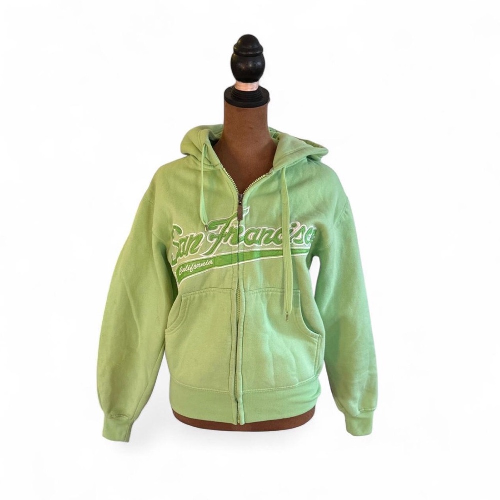 Lime Green Hoodie Size XXS San Francisco Cotton Blend Zip Up Sweatshirt Y2K